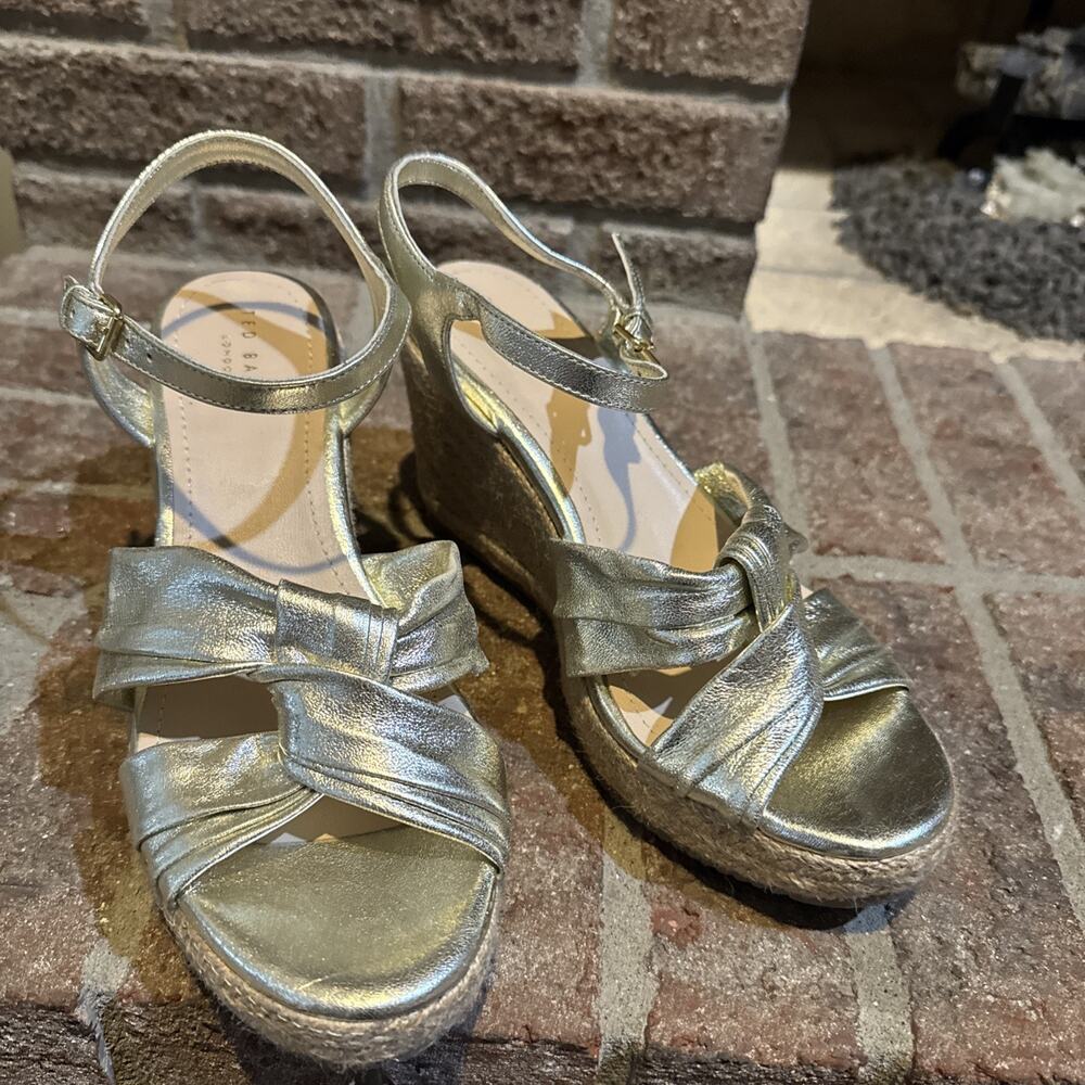 Ted Baker Classic espadrille Gold Carda Heel Wedge Sandal sz 40.5EU 10.5US #119‎